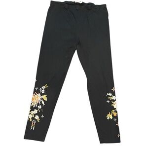 Floral Embroidered Black Pants